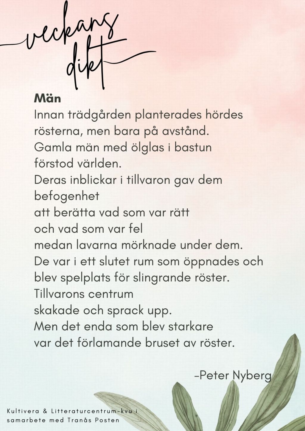 ”Män” är veckans dikt i TP